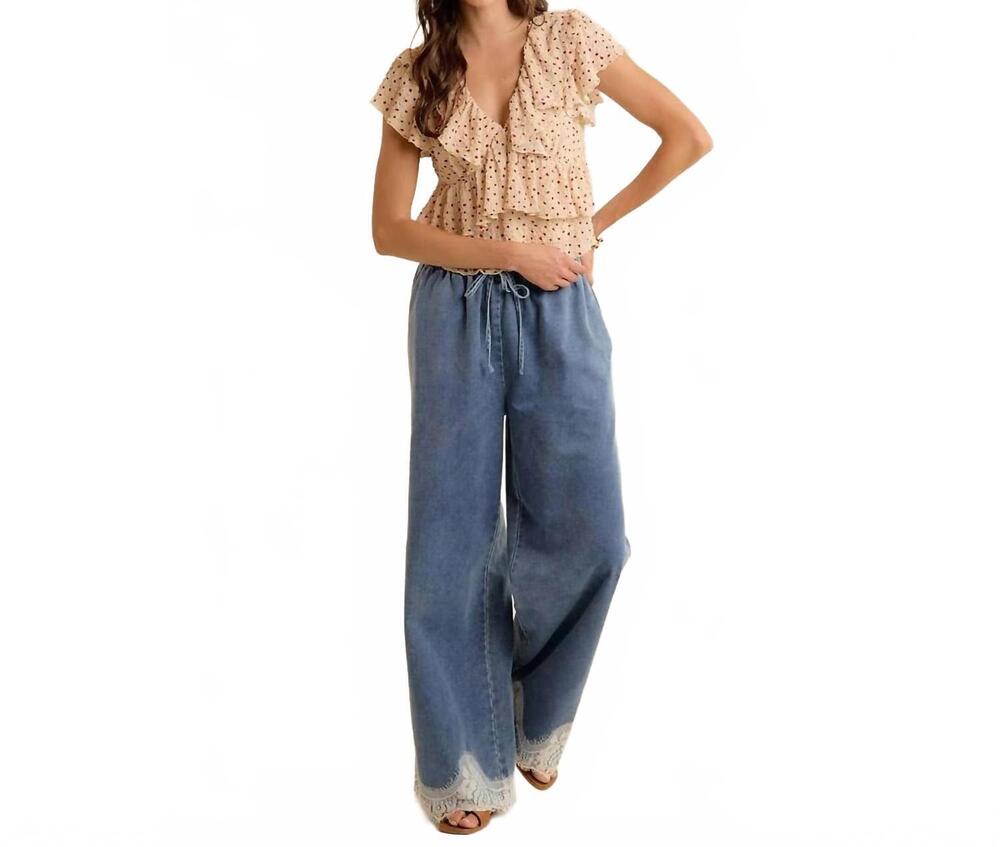 NEW SO ME lace trim cotton pants in denim